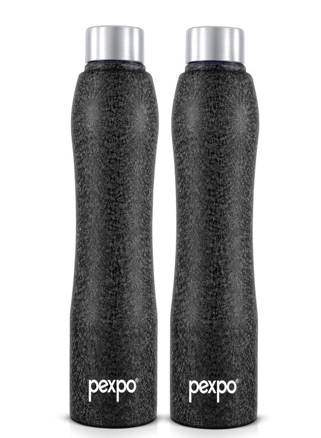 PEXPO Bistro ISI Certified Stainless Steel Fridge/Sports Water Bottle 1 Litre, Black, Pack of 2 | Single Walled | Easy Grip | Leakproof Water Bottle for Home, Office, Gym, School, Yoga, Trekking - Image 1
